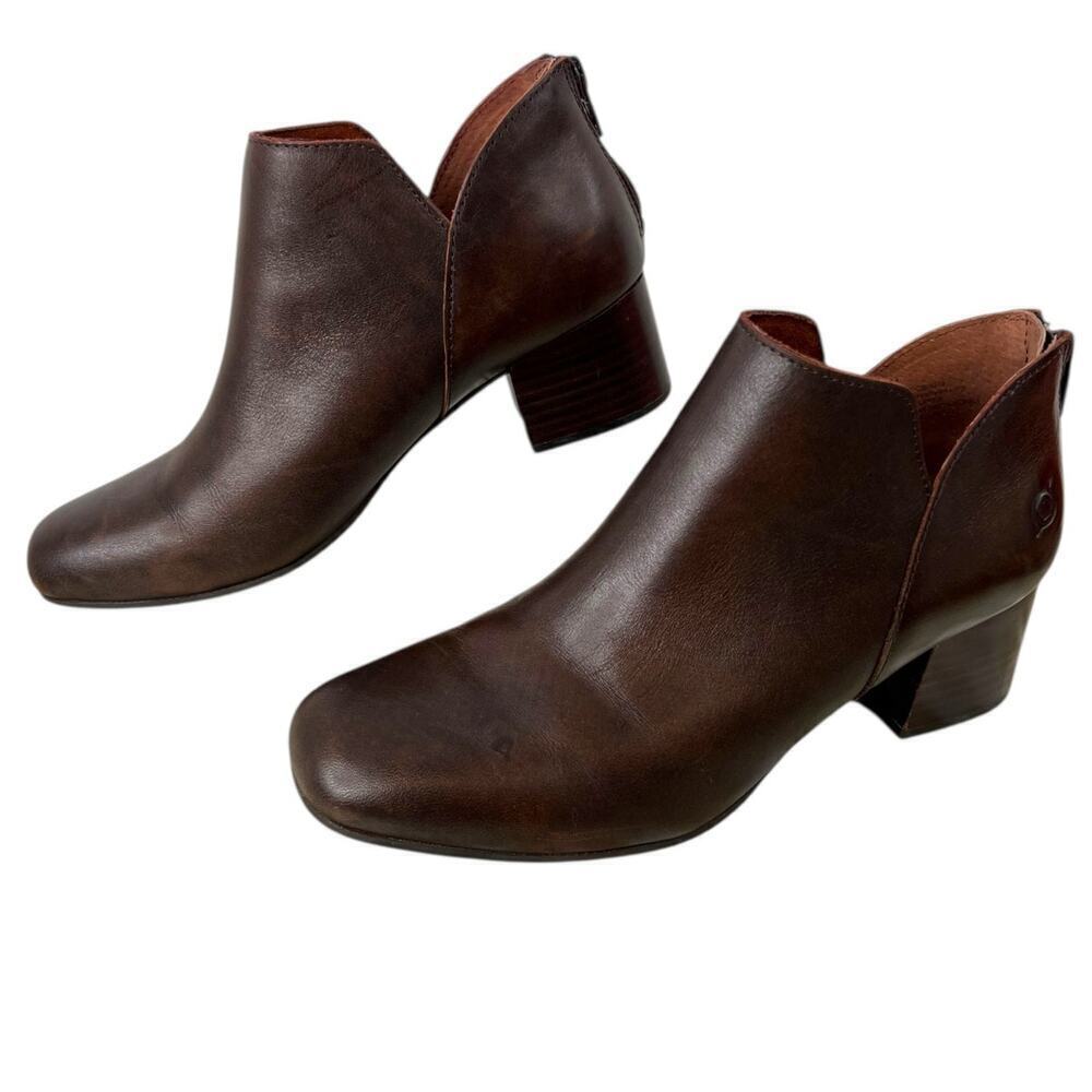 BORN Benna Leather Ankle Boot Back Zip in Dark Brown Women’s Size 7M